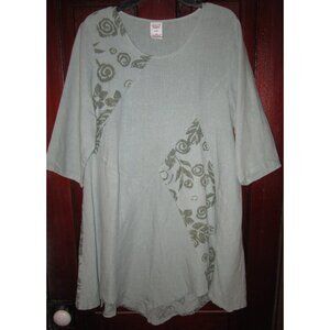 Match Point USA L Tunic Dress Lagenlook 100% Pure Linen Popover Pocket Patchwork